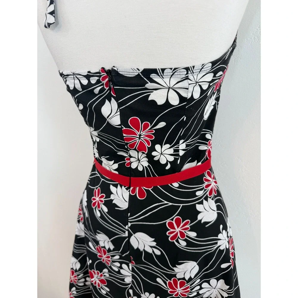 Rampage‎ Floral Halter Dress Red White Y2K Rockabilly Pinup Retro Tulle Sz 3 XS